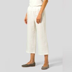 Linen 100% Pants Relaxed Fit White Wide Leg Cropped Pants  Elastic Waist